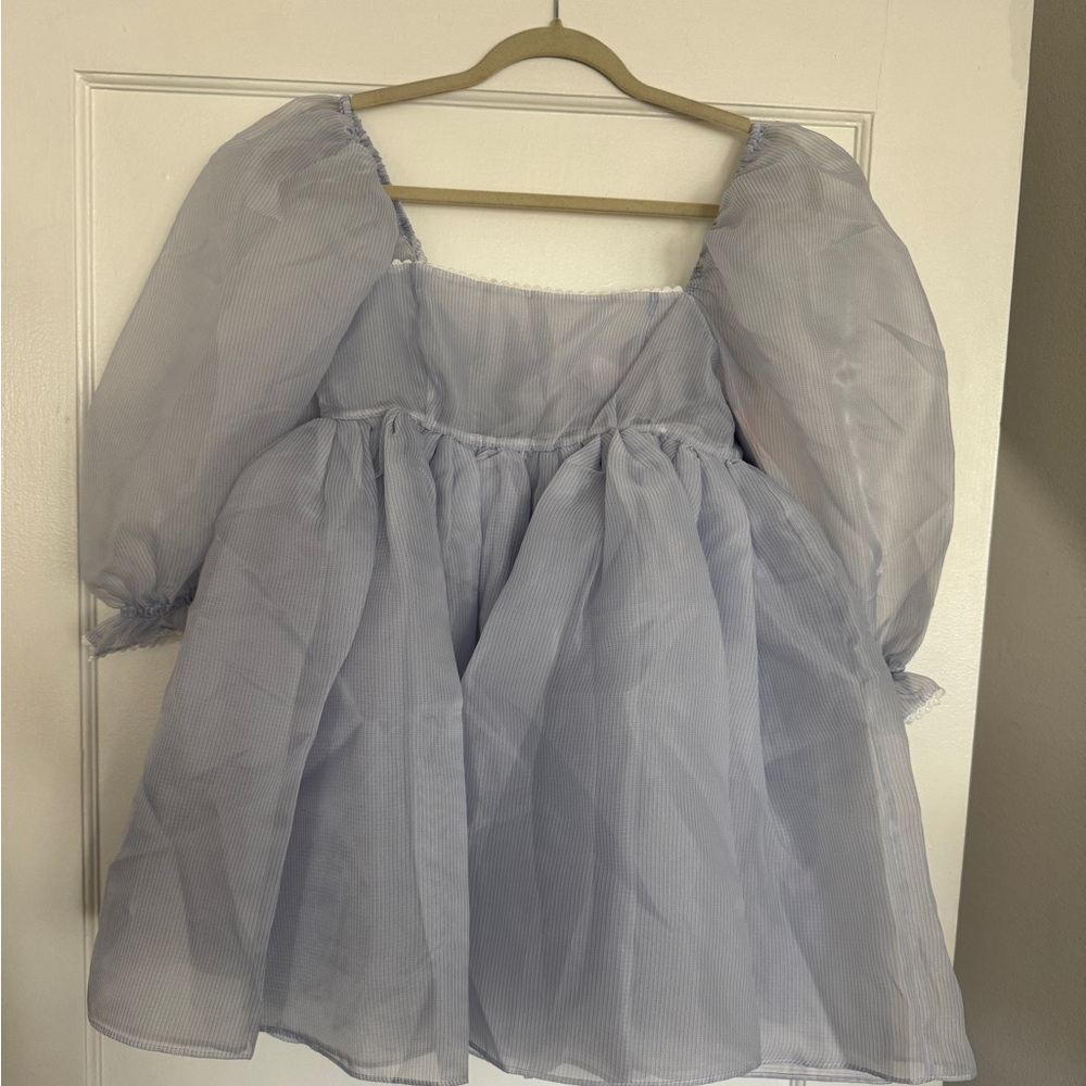 Selkie Light Blue Puff Sleeve Mini Dress